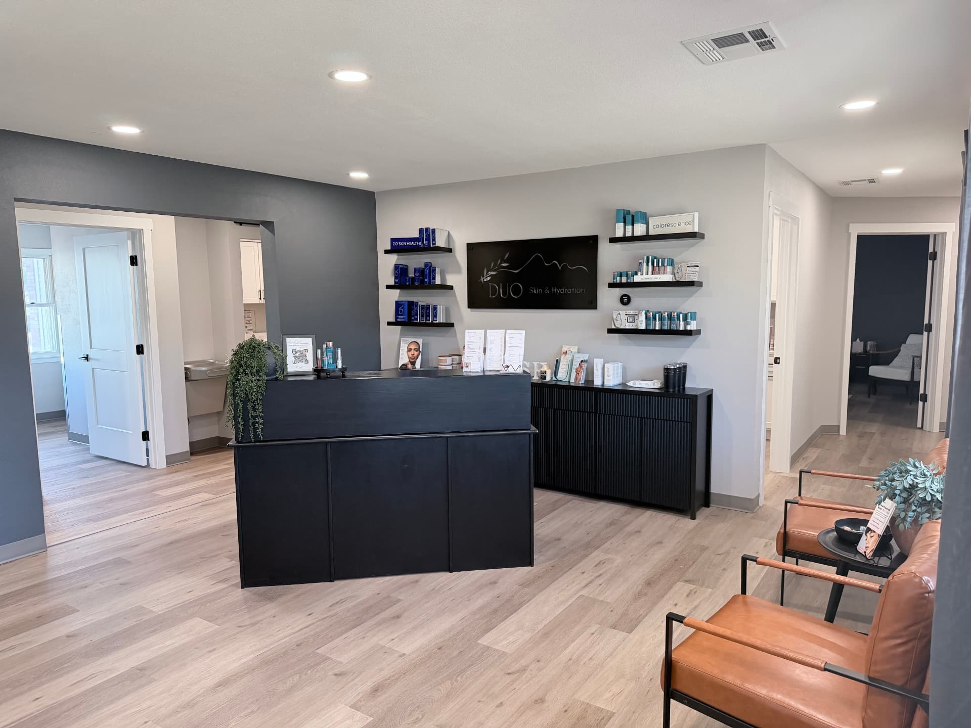 Reception and waiting area at Duo Skin and Hydration in West Point